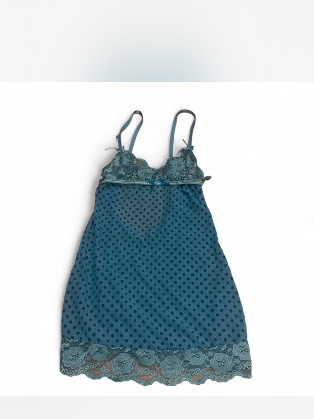 Teal Lace-Trim Polka Dot Chemise - Women Intimates